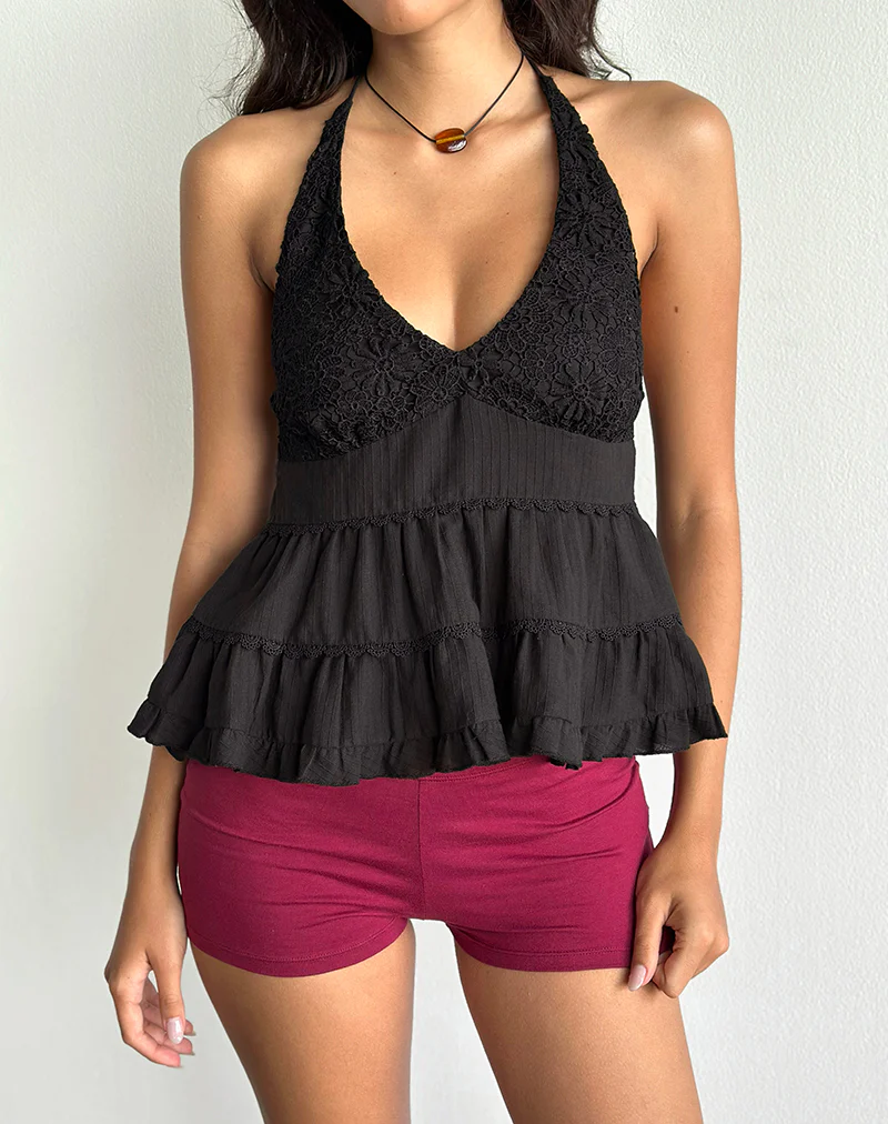 Juanita Frill Halter Neck Top in Black - Image 4