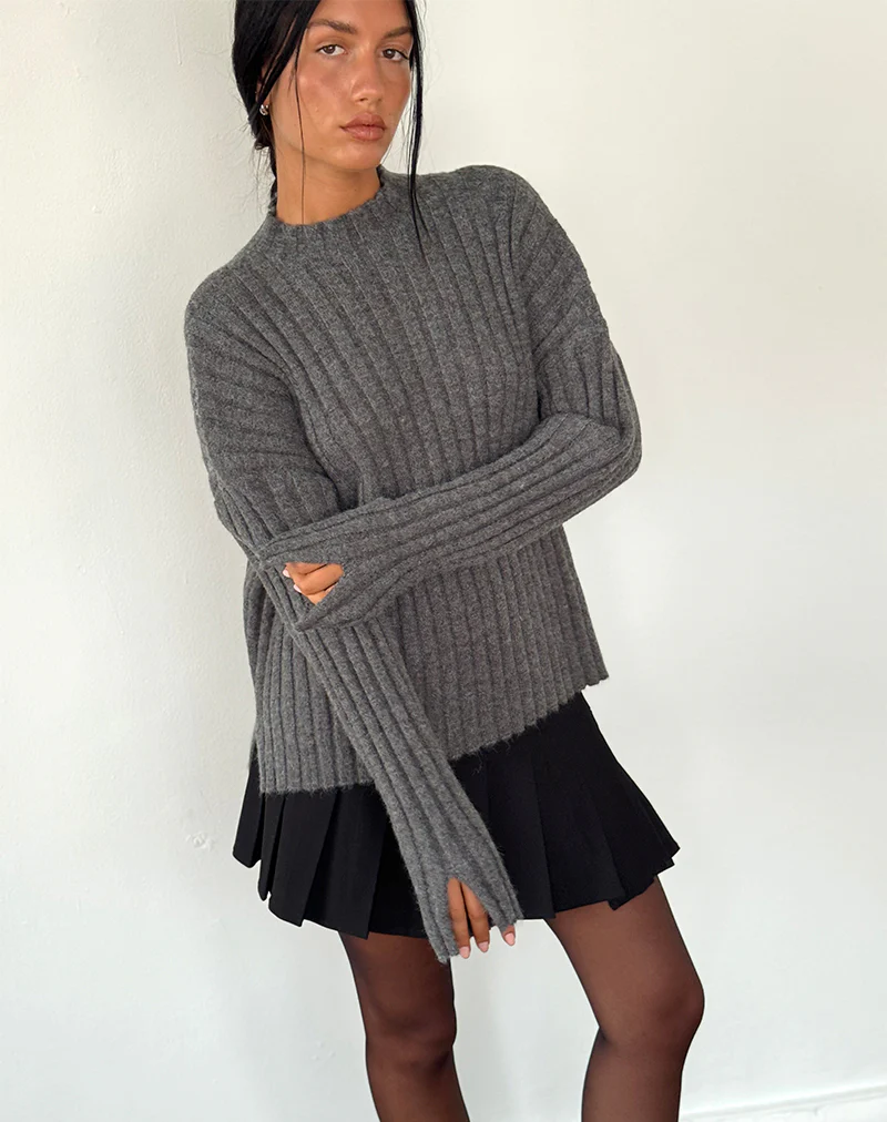 Judah Oversized Chunky Rib Knit Jumper in Charcoal - Image 2