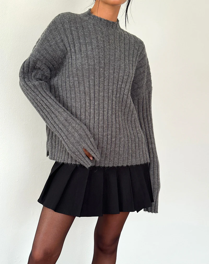 Judah Oversized Chunky Rib Knit Jumper in Charcoal - Image 3