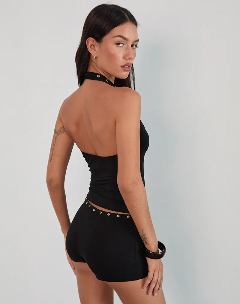 Jugo Halterneck Top in Black with Eyelets - Image 4