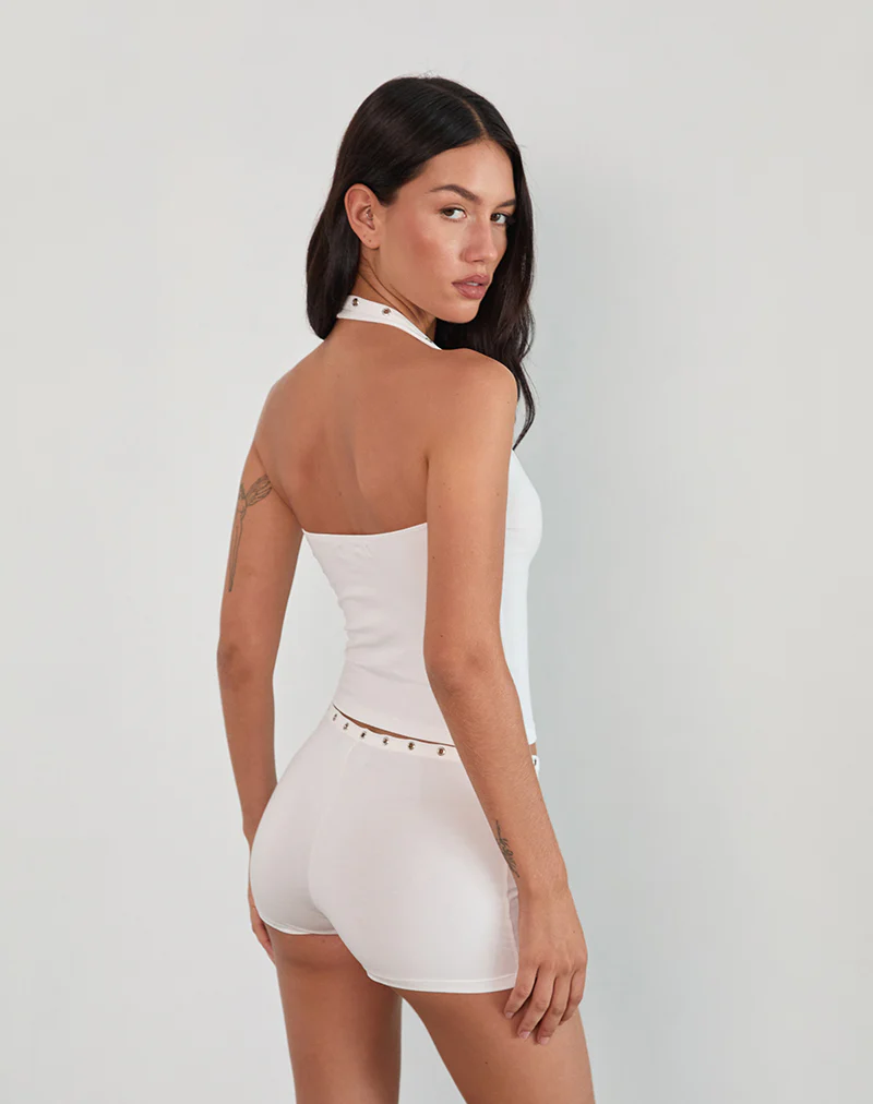 Jugo Halterneck Top in Ivory with Eyelets - Image 5