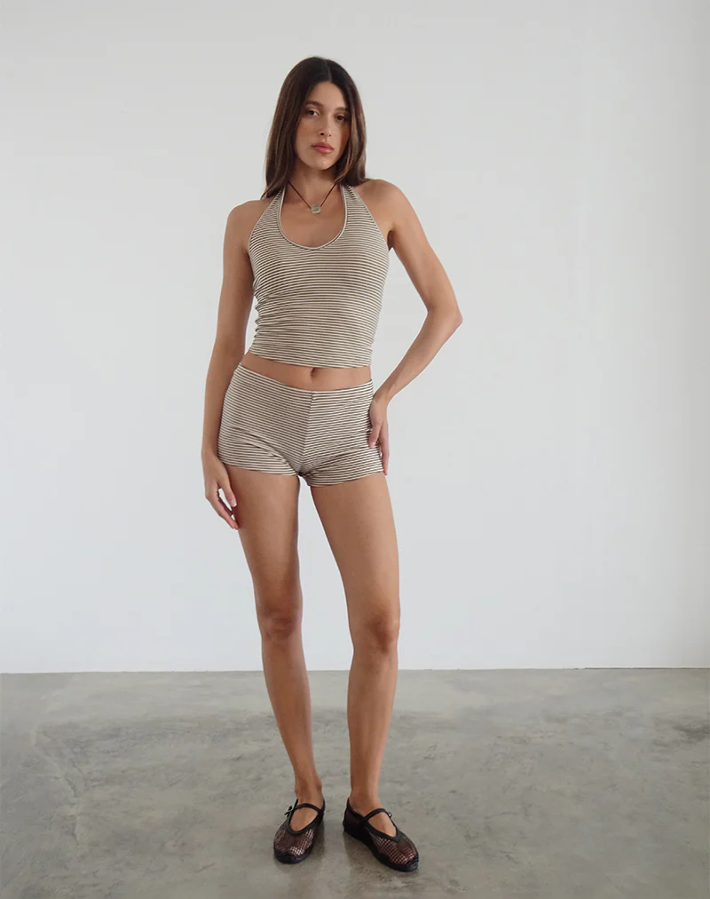 Jules Top in Stripe Jersey Neutral Brown - Image 4