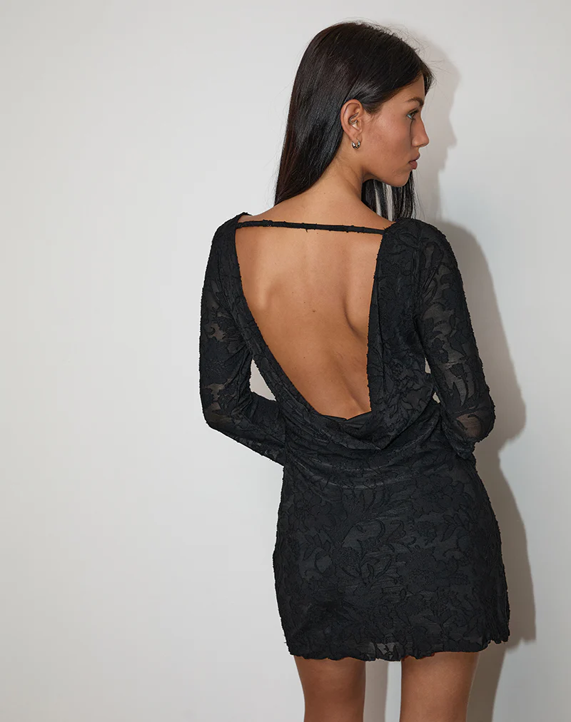 Julita Mini Dress in Sheer Flower Black - Image 2
