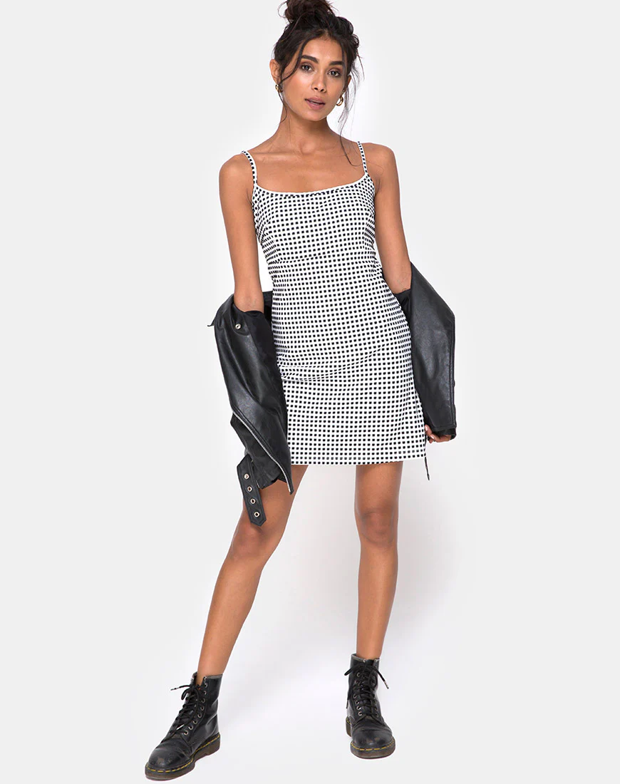 Junice Dress in Gingham Ivory Black - Image 3