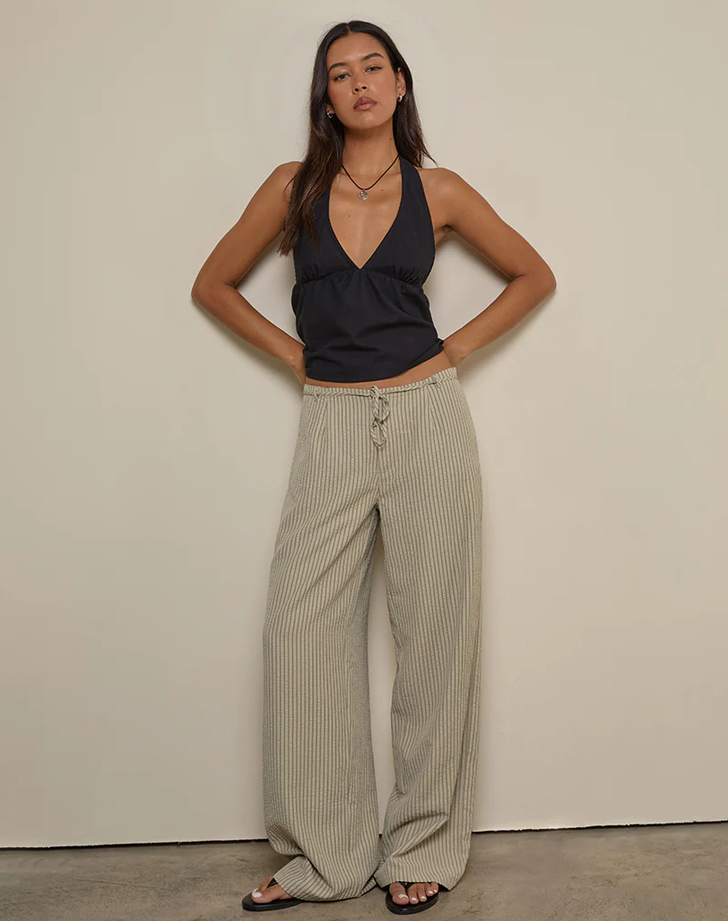 Juria Trouser in Neutral Khaki Stripe - Image 3