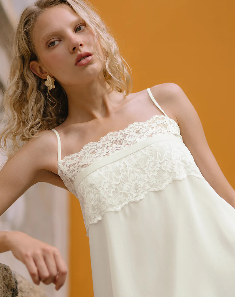 Juvia Babydoll Mini Dress in Chiffon Ivory - Image 2