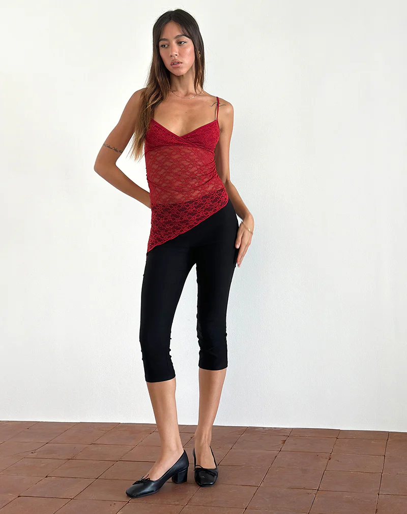 Kacha Asymmetric Cami Top in Red Mari Lace - Image 3
