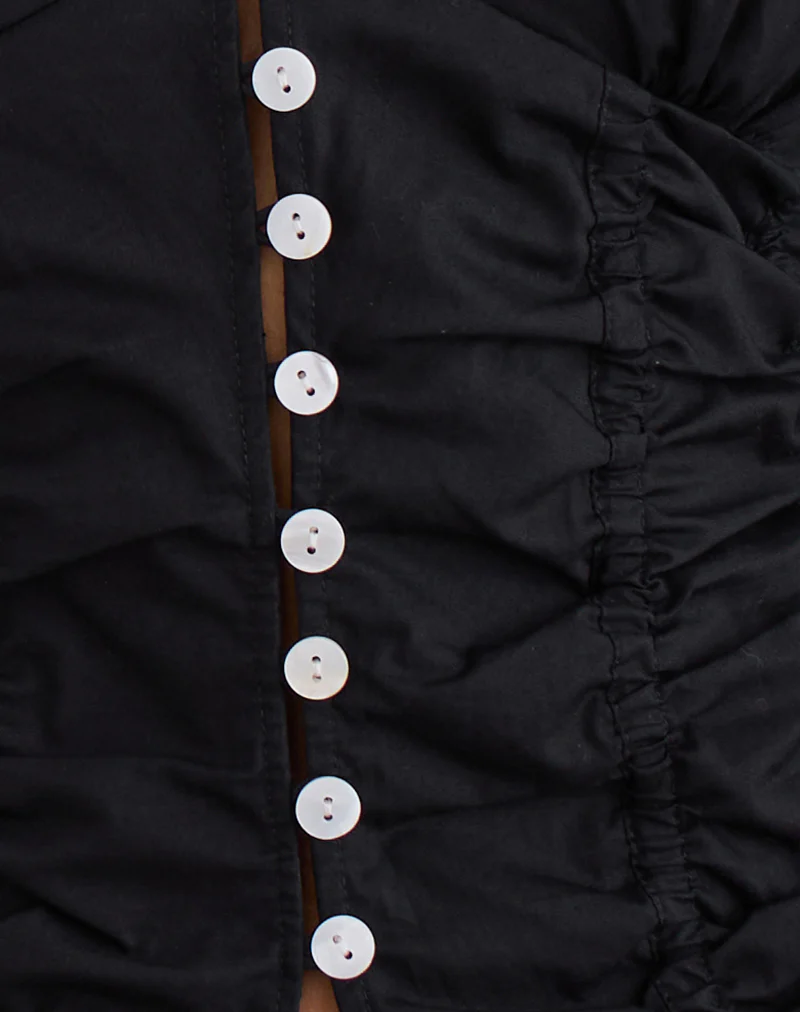 Kadek Fitted Plunge Blouse in Poplin Black - Image 6
