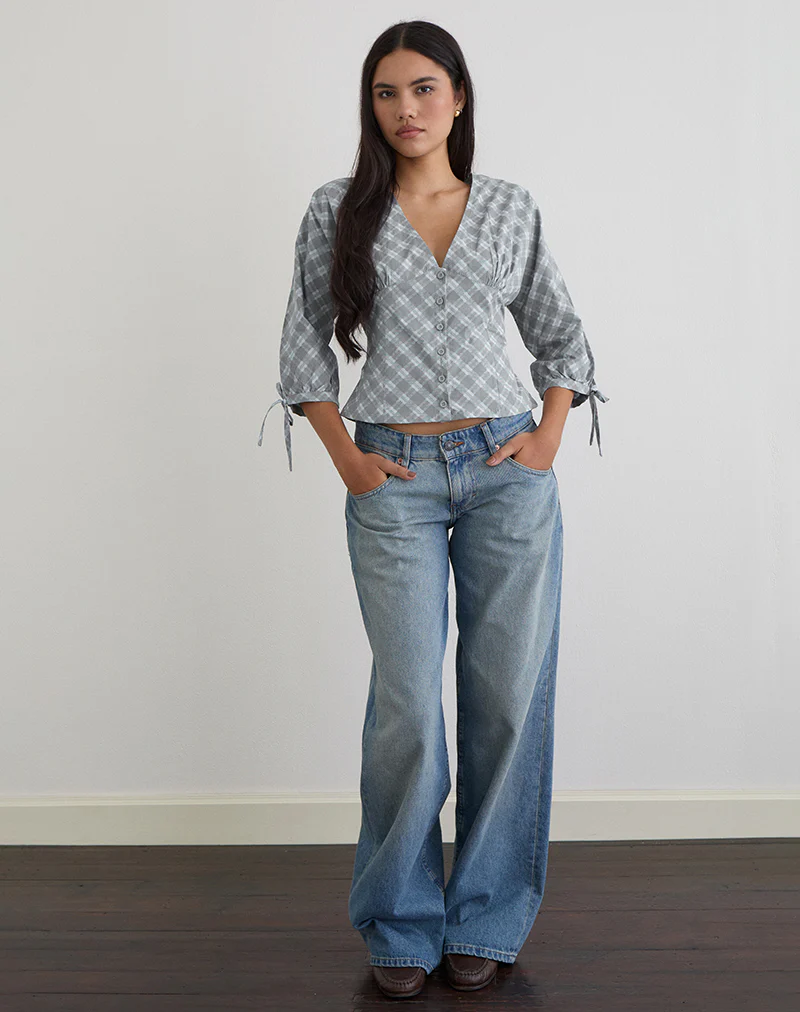 Kadeka Shirt in Poplin Oblique Check Grey - Image 4