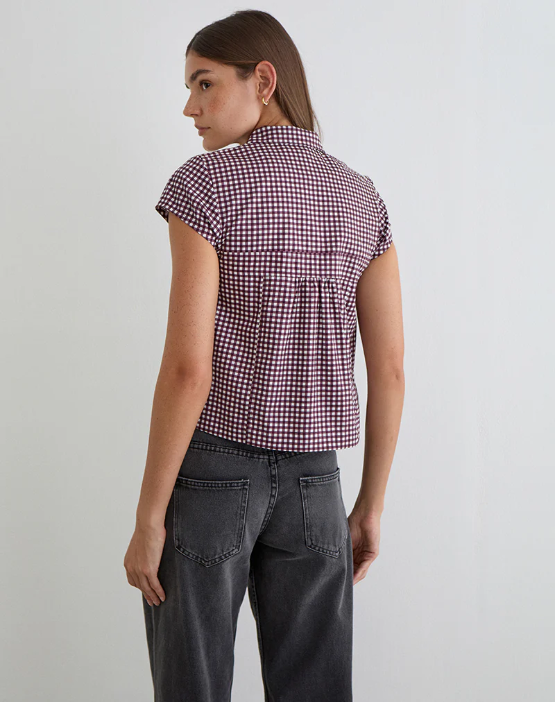 Kaelus Shirt in Mini Gingham Wine - Image 4