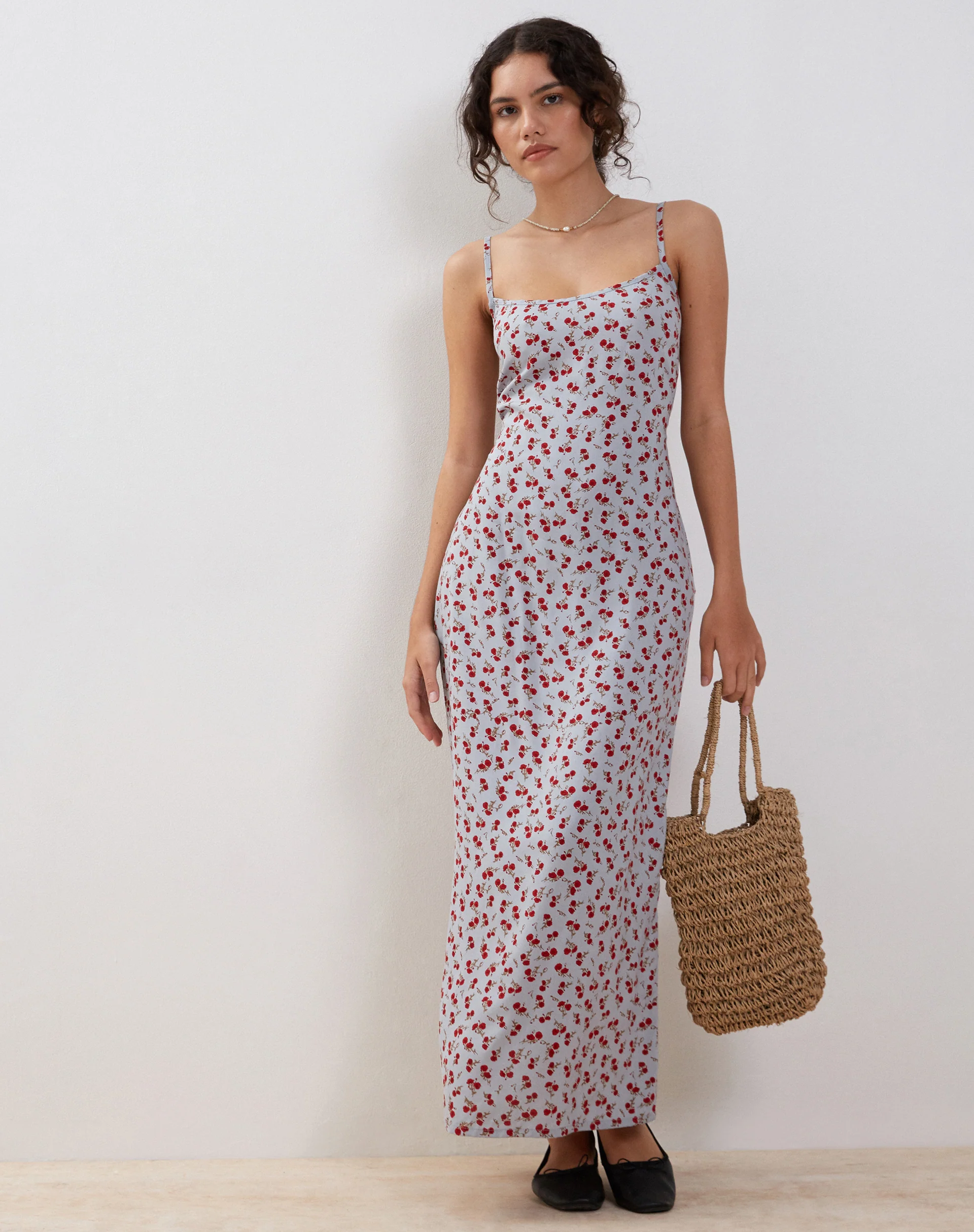 Kafka Maxi Slip Dress in Blue Floral Ditsy - Image 2