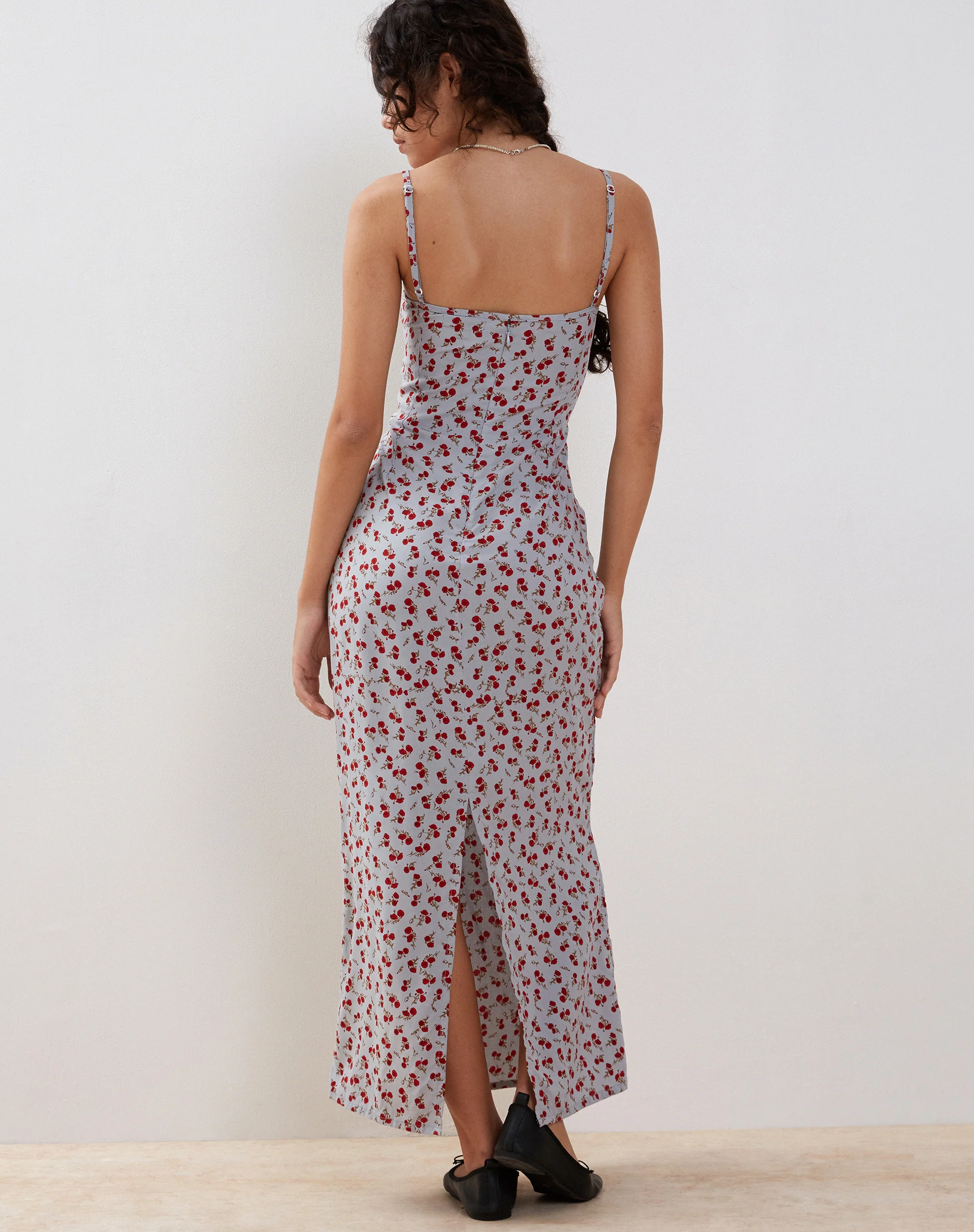 Kafka Maxi Slip Dress in Blue Floral Ditsy - Image 4