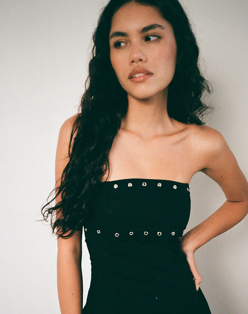 Kafridi Eyelet Mini Dress in Poplin Black - Image 4