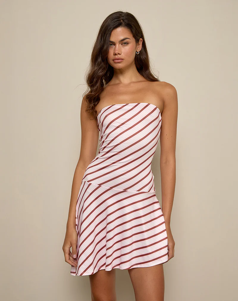 Kagari Mini Dress in Diagonal Stripe Pink - Image 3