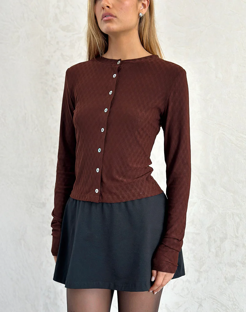 Kahula Shirt in Argyle Mesh Brown - Image 4