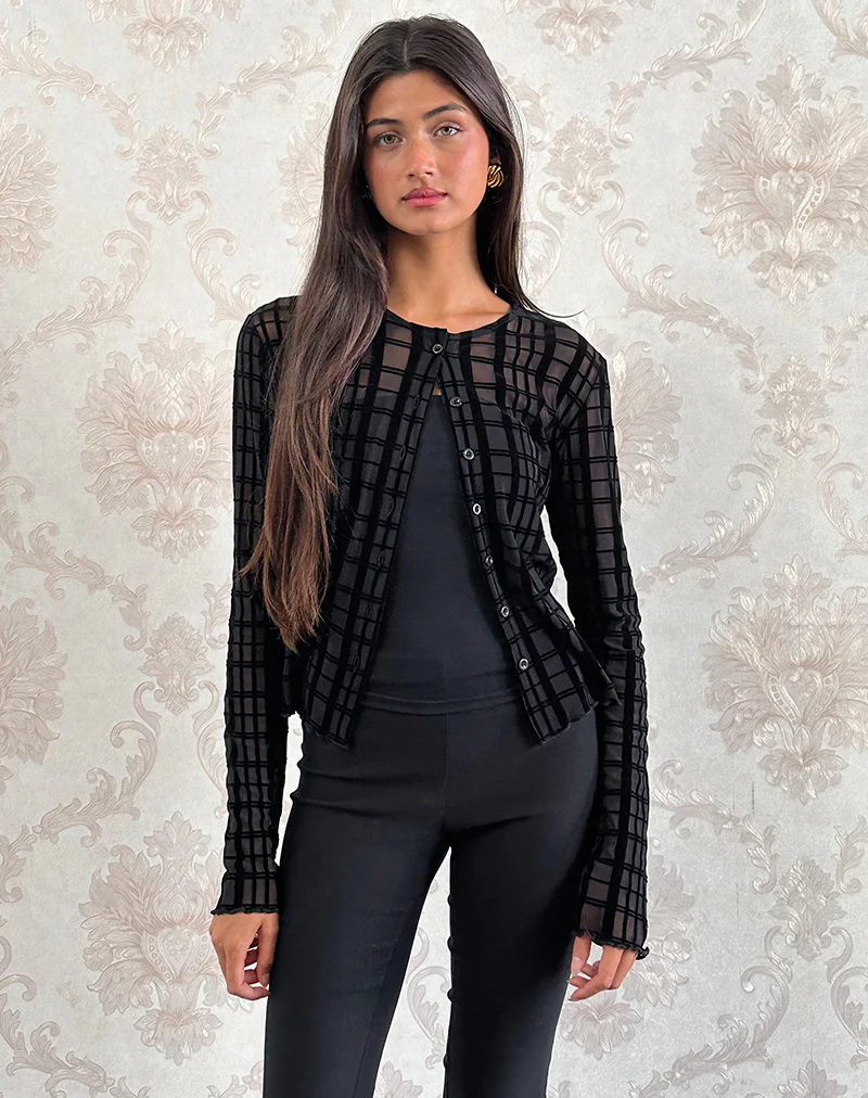 Kahula Shirt in Tonal Check Flock Black - Image 5
