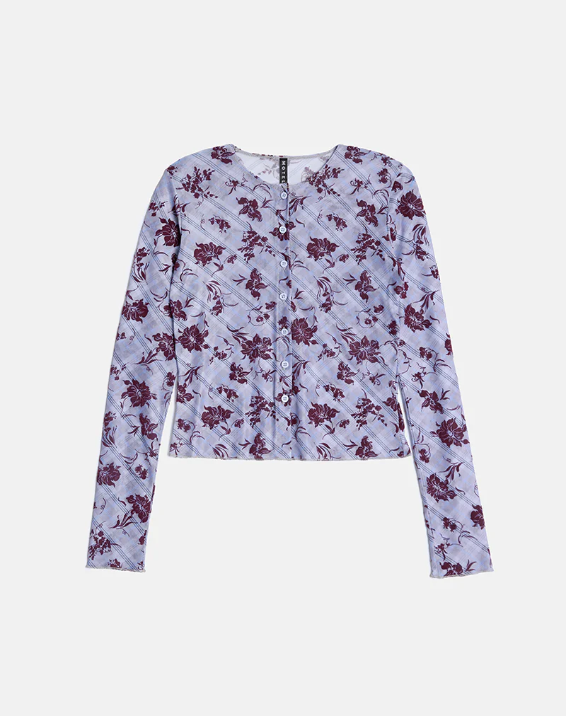 Kahula Top in Lotus Flock Check Lavender - Image 5