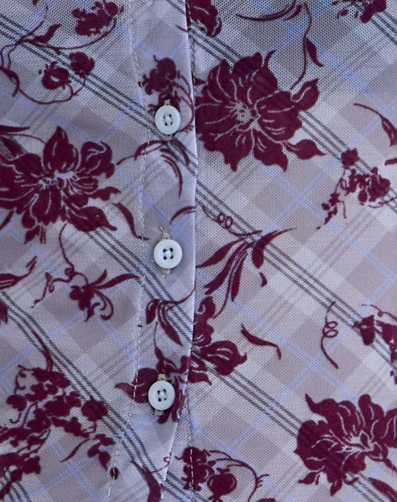Kahula Top in Lotus Flock Check Lavender - Image 6