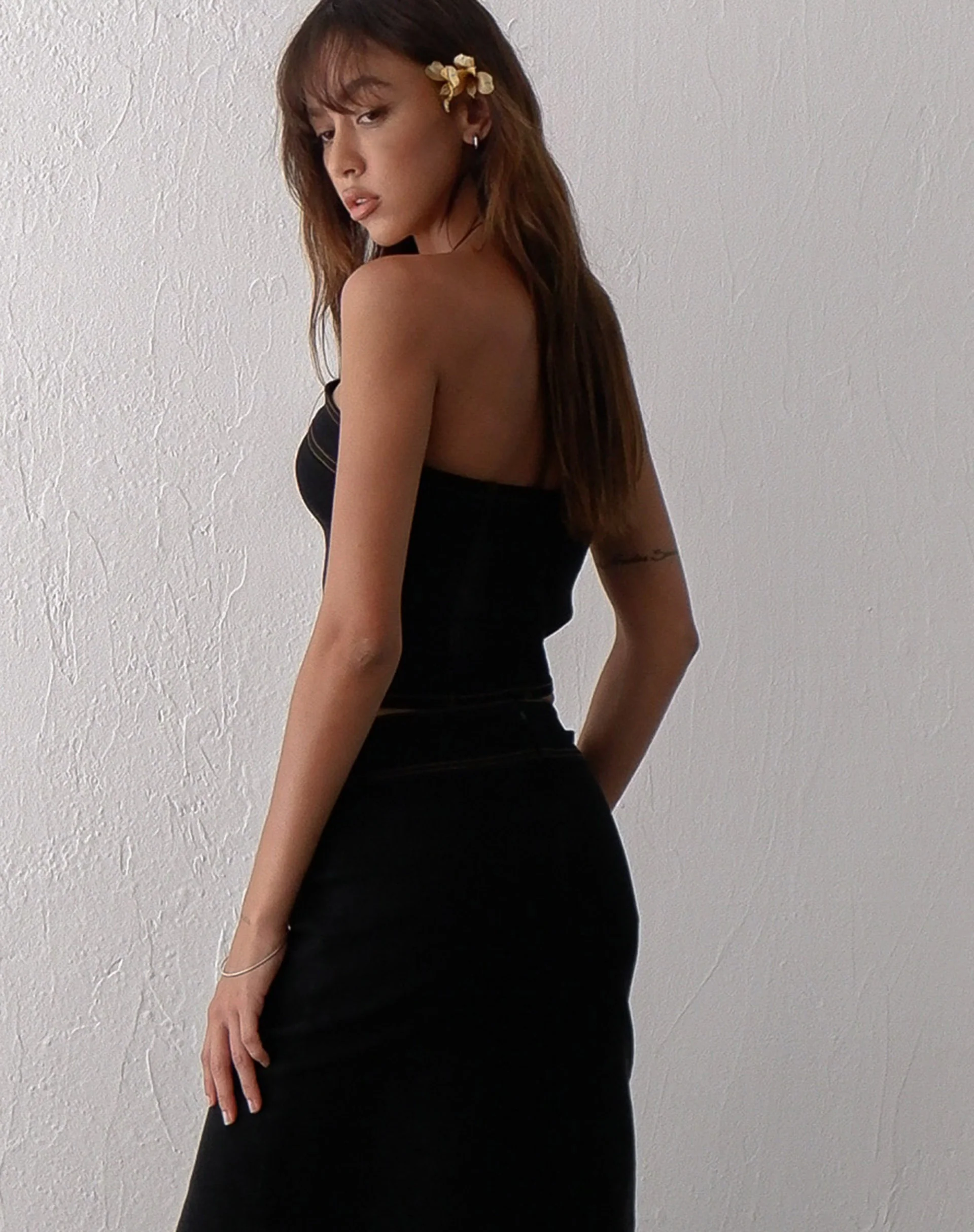 Kaiha Denim Bandeau Corset Top in Black Wash - Image 6