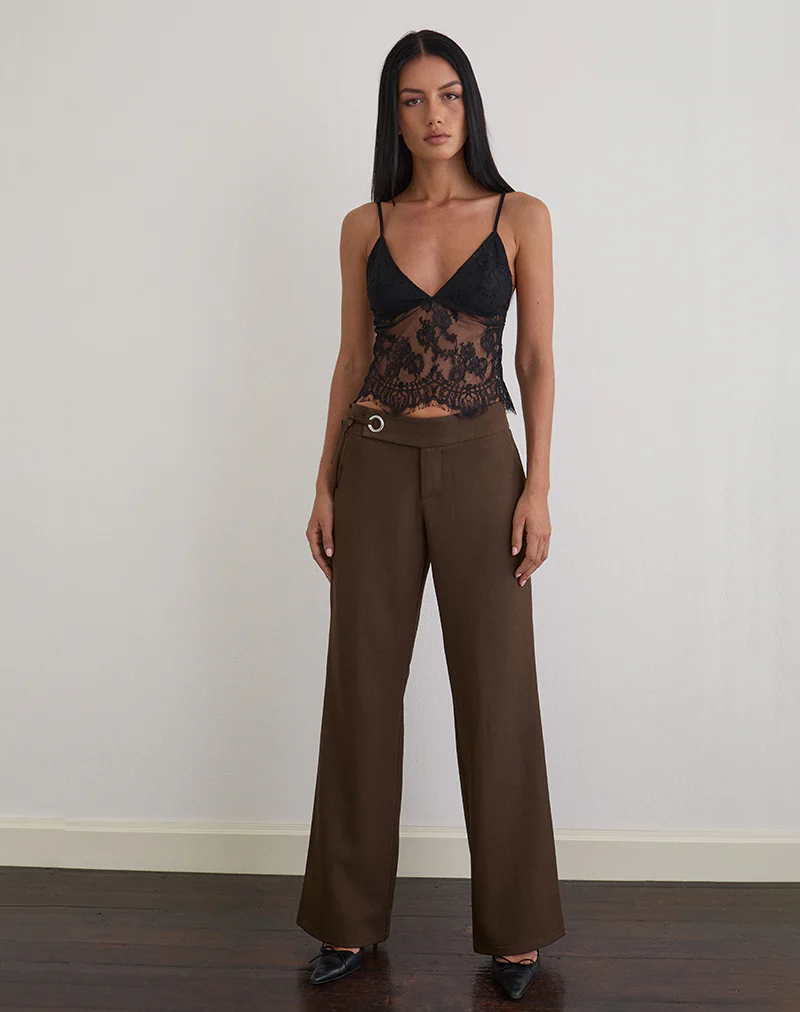 Kaika Plunge Cami Top in Eyelash Lace Black - Image 2