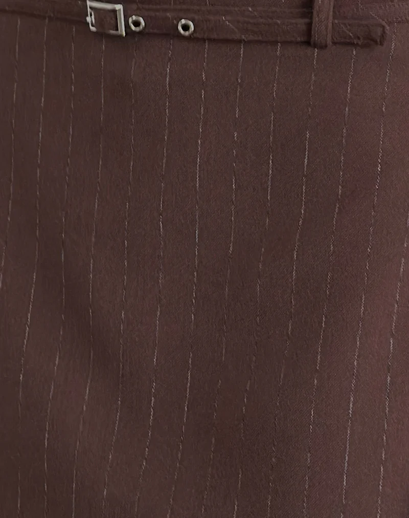Kaimar Mini Skirt in Pinstripe Brown Tailoring - Image 6
