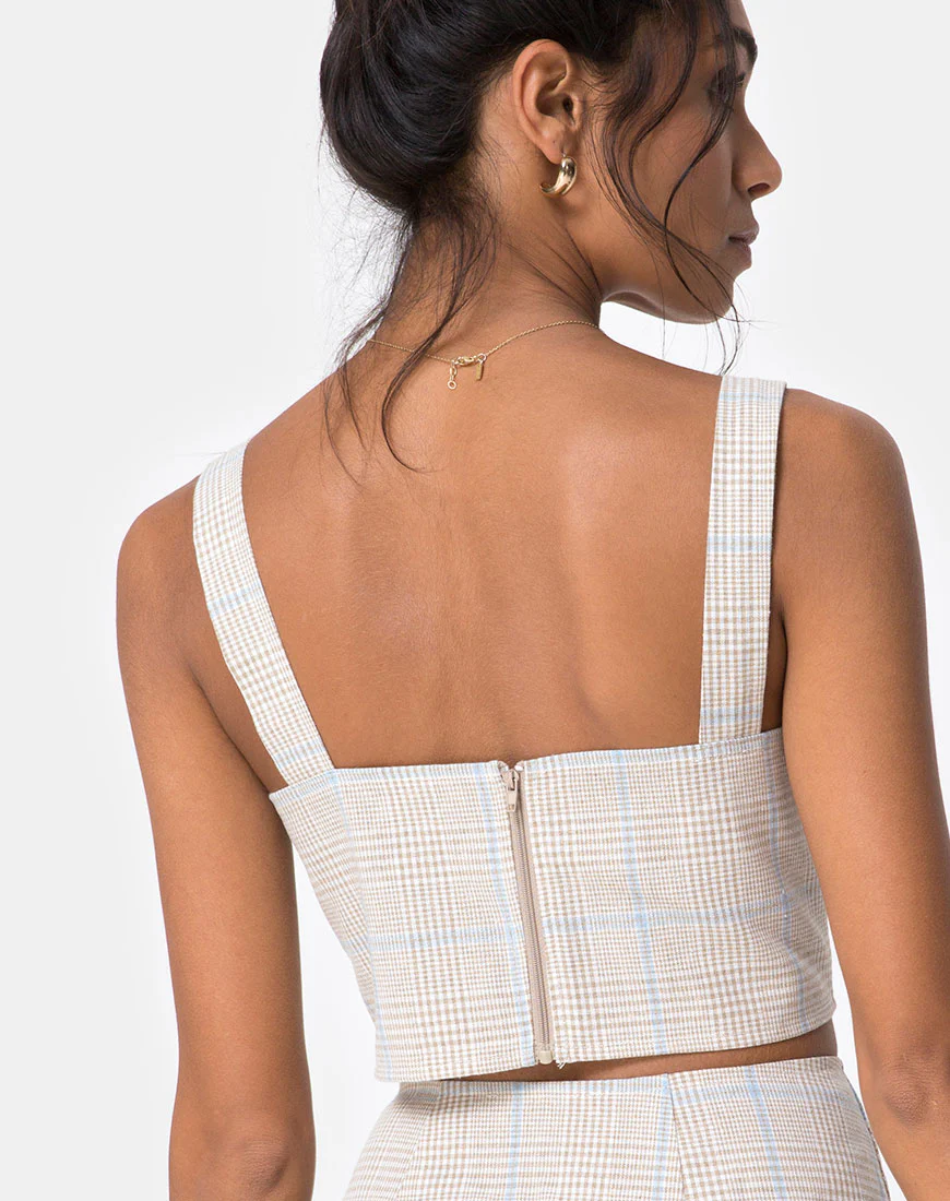 Kaira Crop Top in Tonal Plaid Almond - Image 2