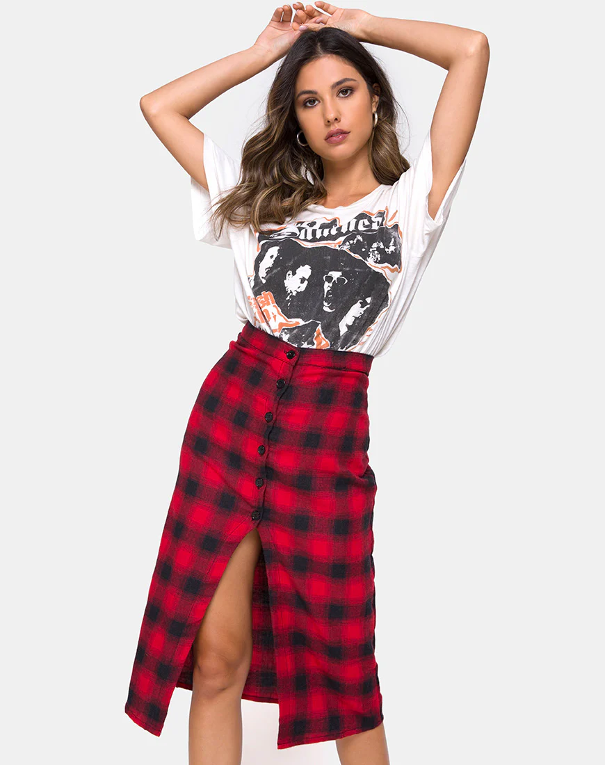 Kaisa Midi Skirt in Plaid Red and Black - Image 3