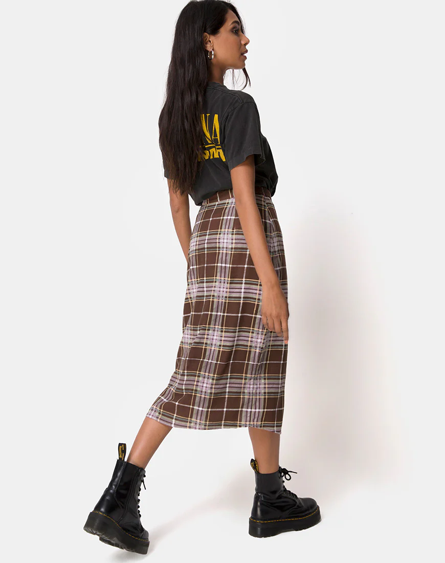 Kaisa Midi Skirt in Tartan Brown - Image 5