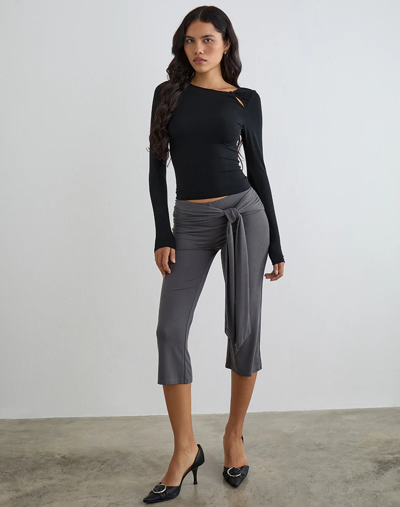 Kalais Long Sleeve Twisted Neckline Top in Black - Image 2