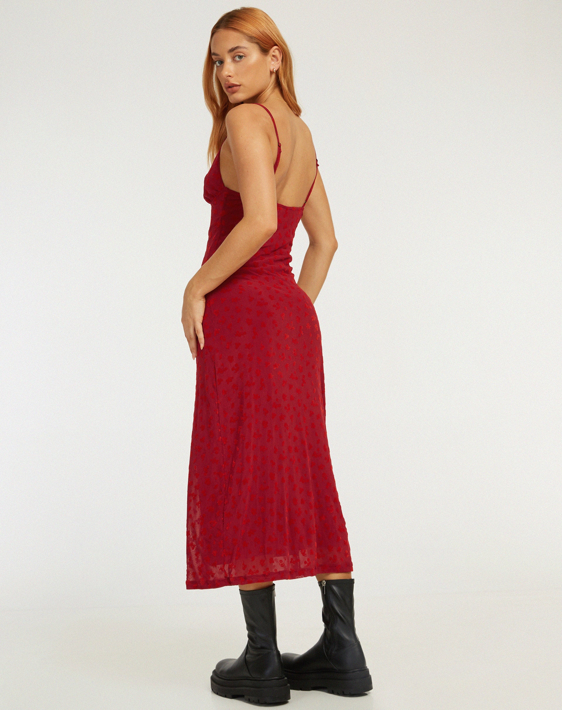 Kalana Midi Dress in Red Flock Mesh - Image 4
