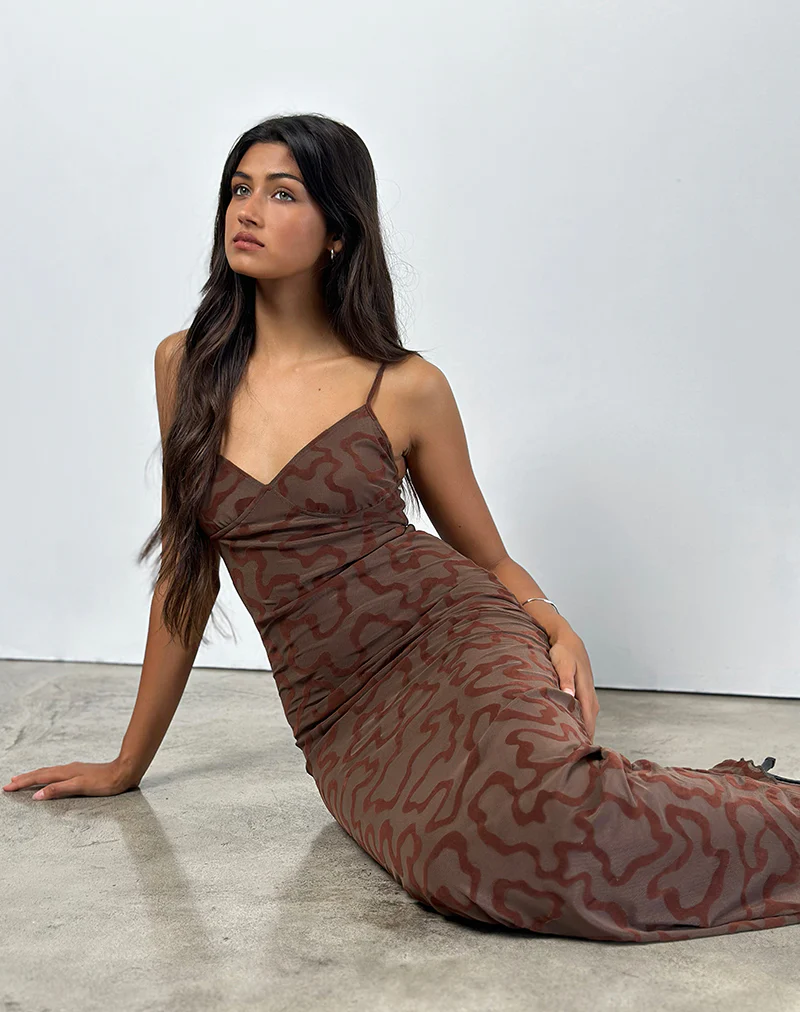 Kalana Maxi Dress in Brown Swirl Flock - Image 4