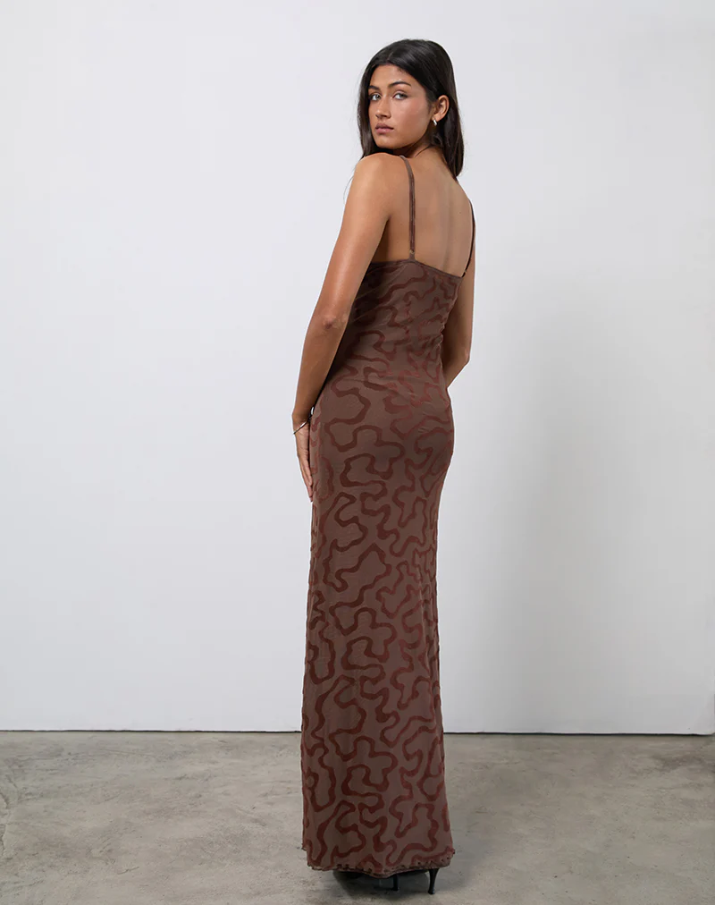 Kalana Maxi Dress in Brown Swirl Flock - Image 5