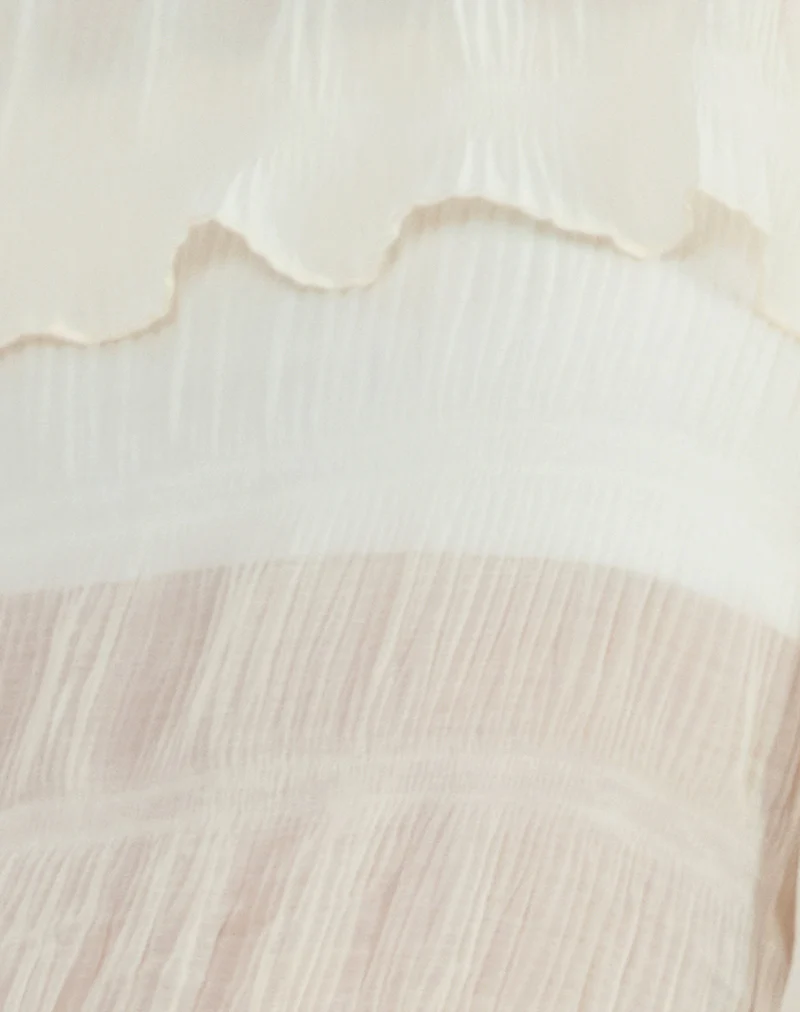 Kalena Long Sleeve Bardot Top in Chiffon Plisse Ivory - Image 7