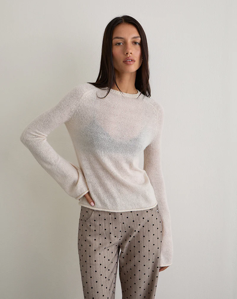 Kaleo Roll Edge Jumper in Knit Ecru - Image 2