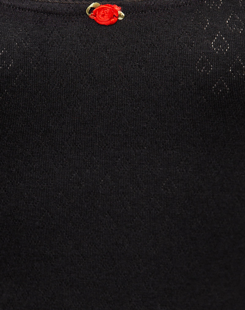 Kalinda Top in Pointelle Black with Frill Trim - Image 6