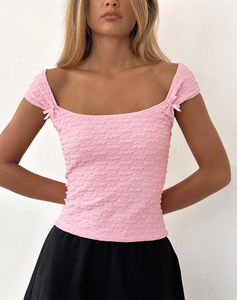 Kalisa Bow Top in Textured Pink