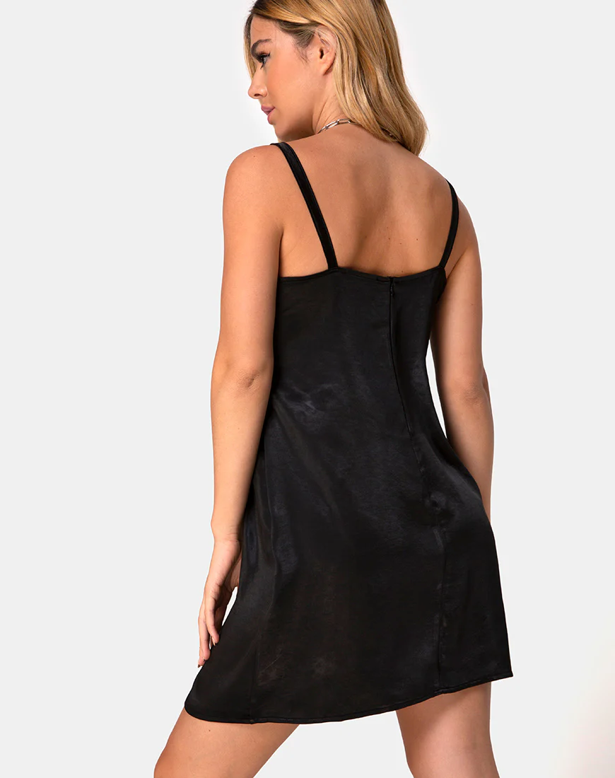Kamalia Slip Dress in Satin Black - Image 2