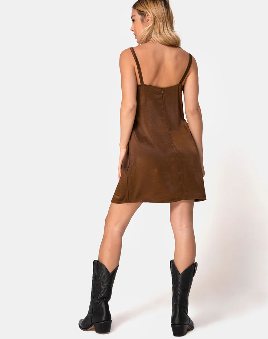 Kamalia Slip Dress in Satin Brown - Image 4