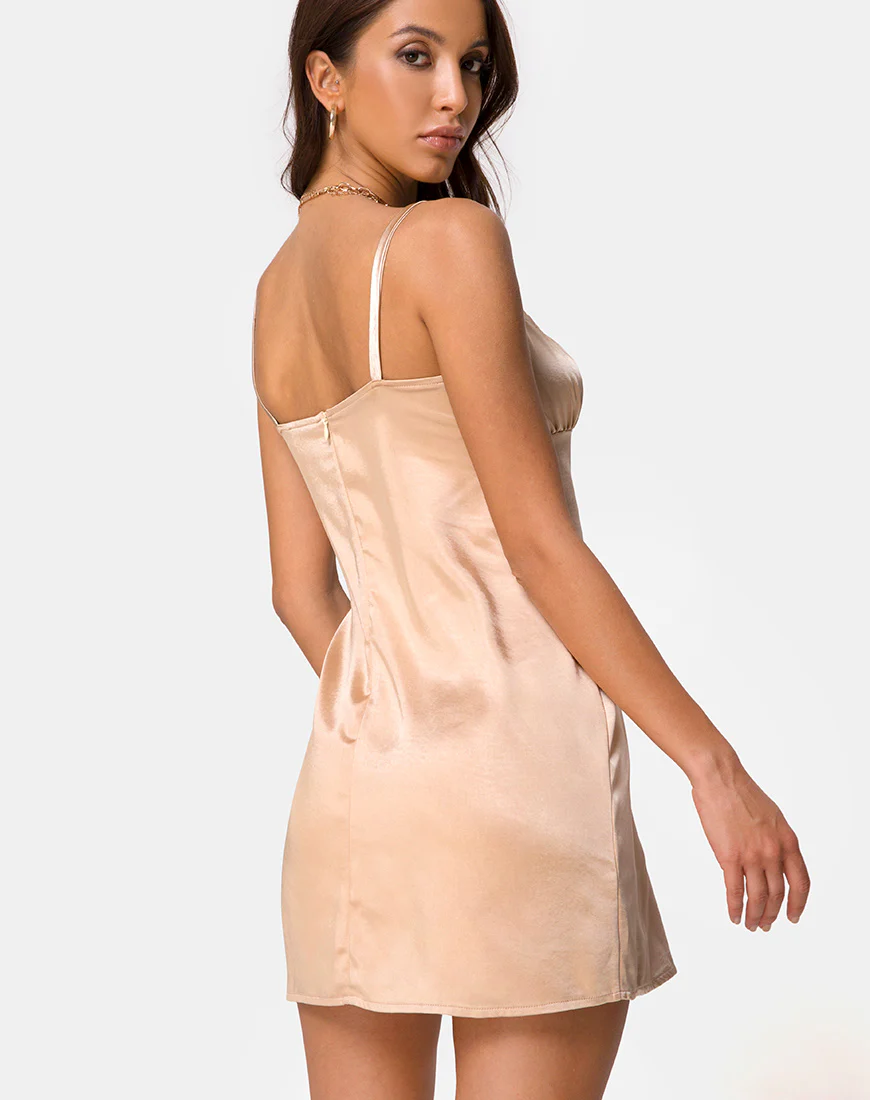 Kamalia Slip Dress in Satin Champagne - Image 2