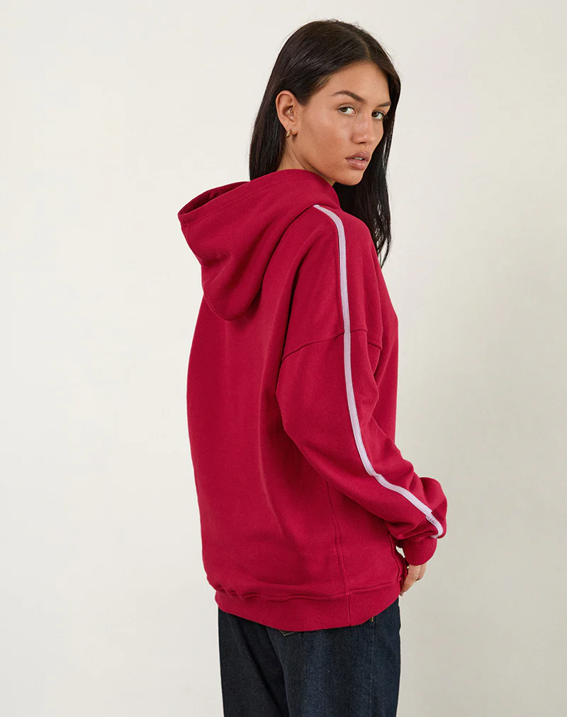 Kamari Hoodie in Adrenaline Red with Violet M Embroidery - Image 3