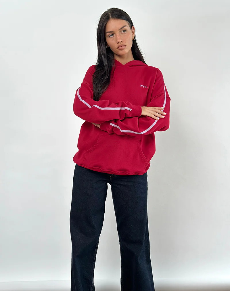 Kamari Hoodie in Adrenaline Red with Violet M Embroidery - Image 4