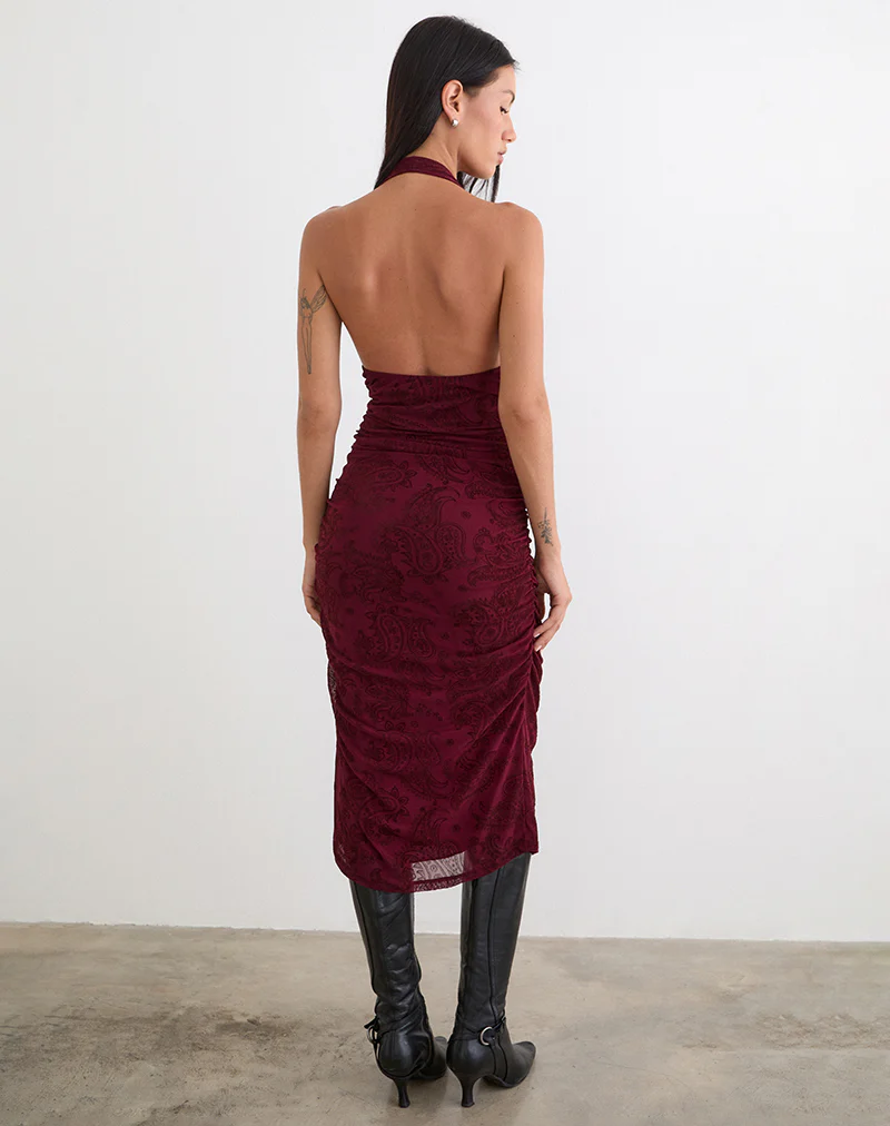 Kamau Dress in Flock Compact Paisley Wine - Image 4