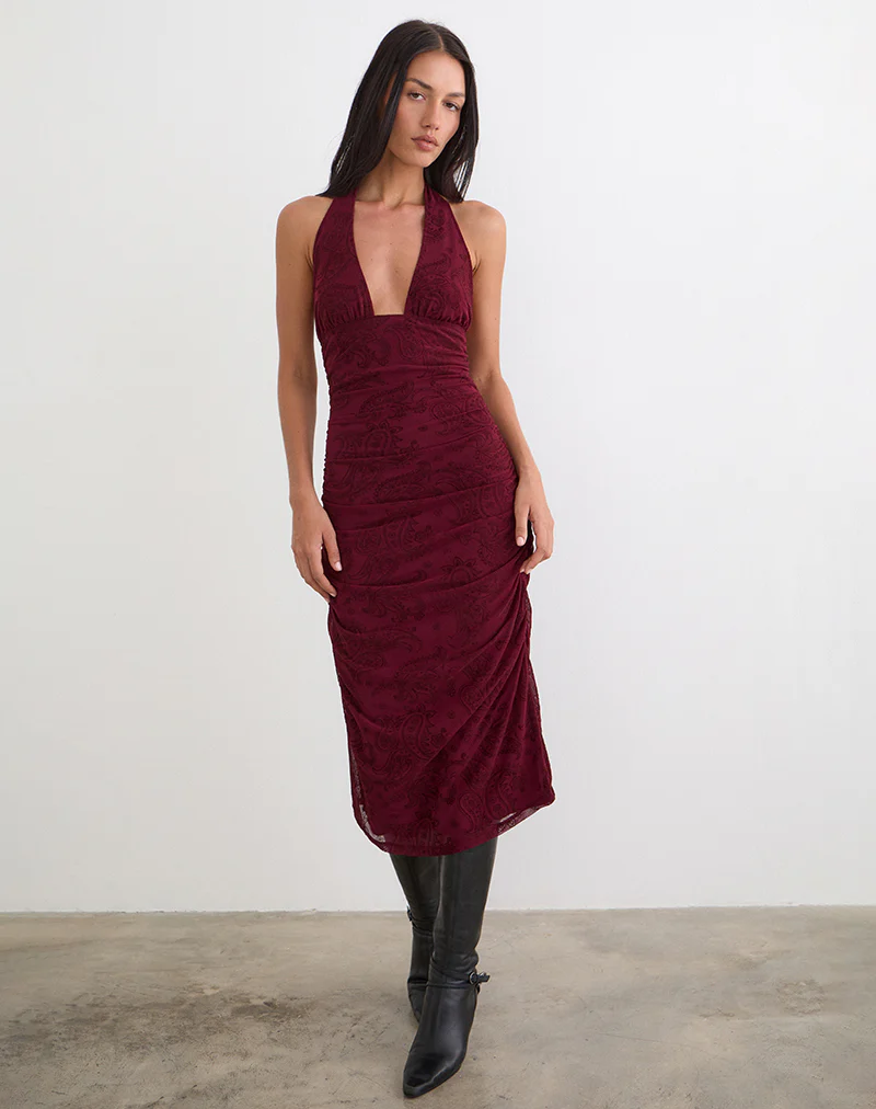 Kamau Dress in Flock Compact Paisley Wine - Image 5