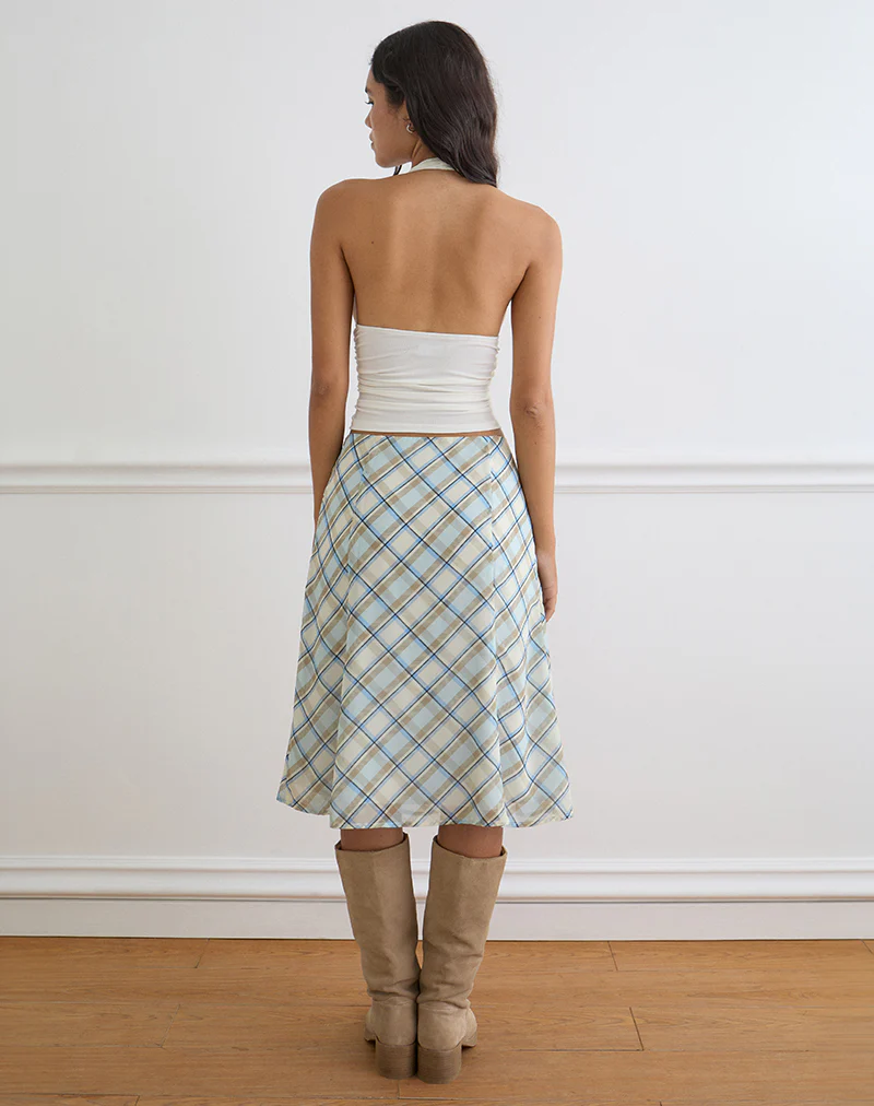 Kamili Midi Skirt in Chiffon Vintage Blue Check - Image 3