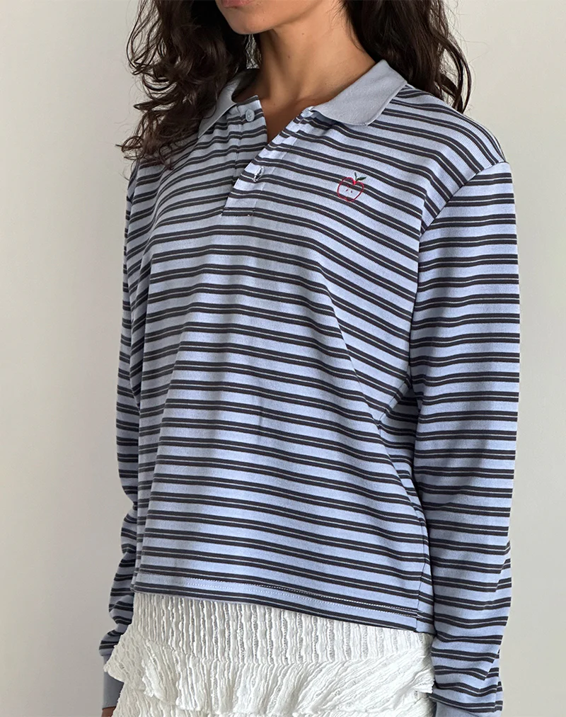 Kamilla Baggy Long Sleeve Shirt in Blue and Grey Stripe - Image 2