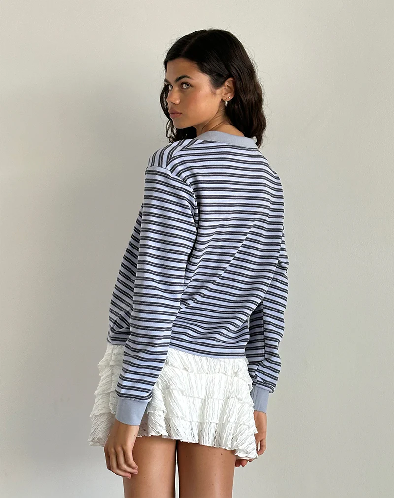 Kamilla Baggy Long Sleeve Shirt in Blue and Grey Stripe - Image 5