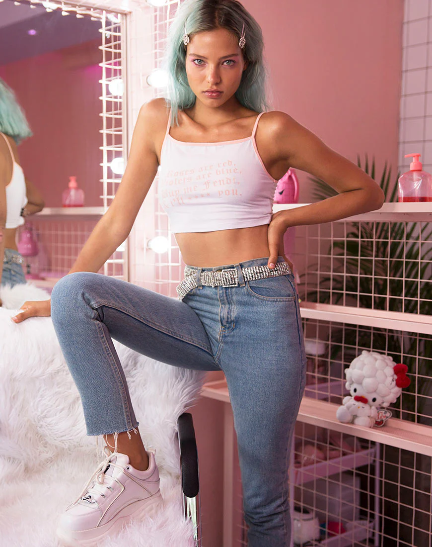 Kamla Crop Top in White with Roses Are Red Text X Top Girl - Image 5