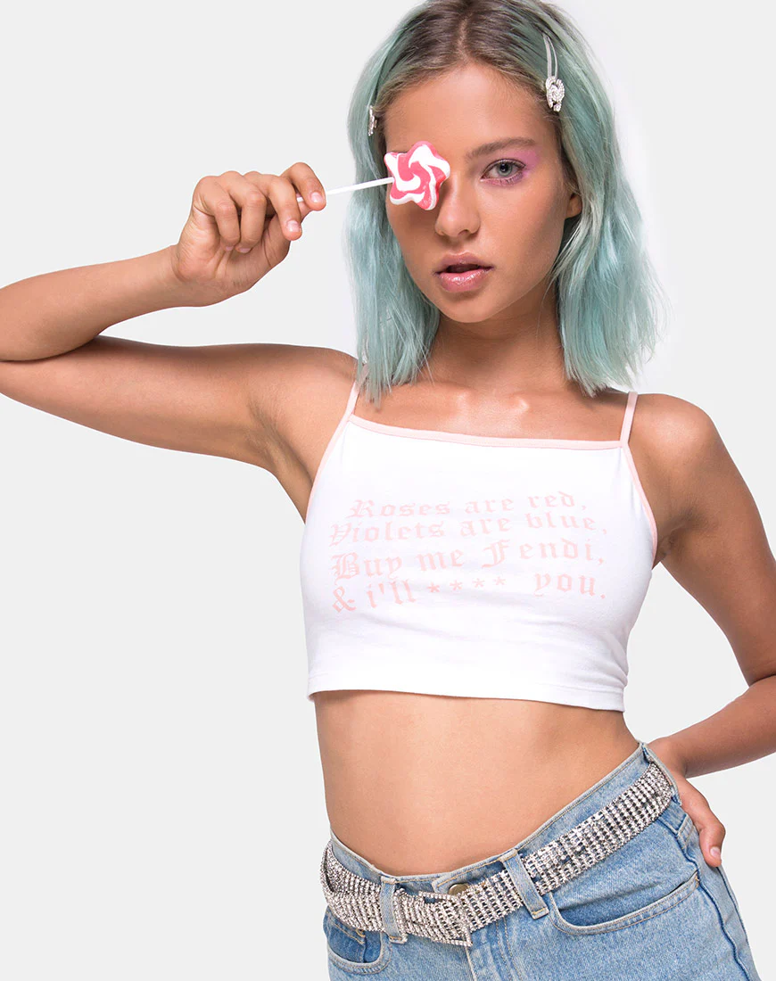 Kamla Crop Top in White with Roses Are Red Text X Top Girl - Image 6