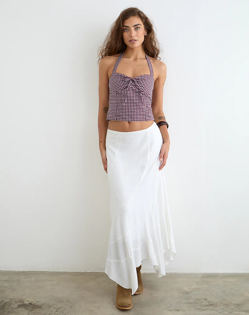 Kampi Halterneck Top in Mini Gingham Wine - Image 2