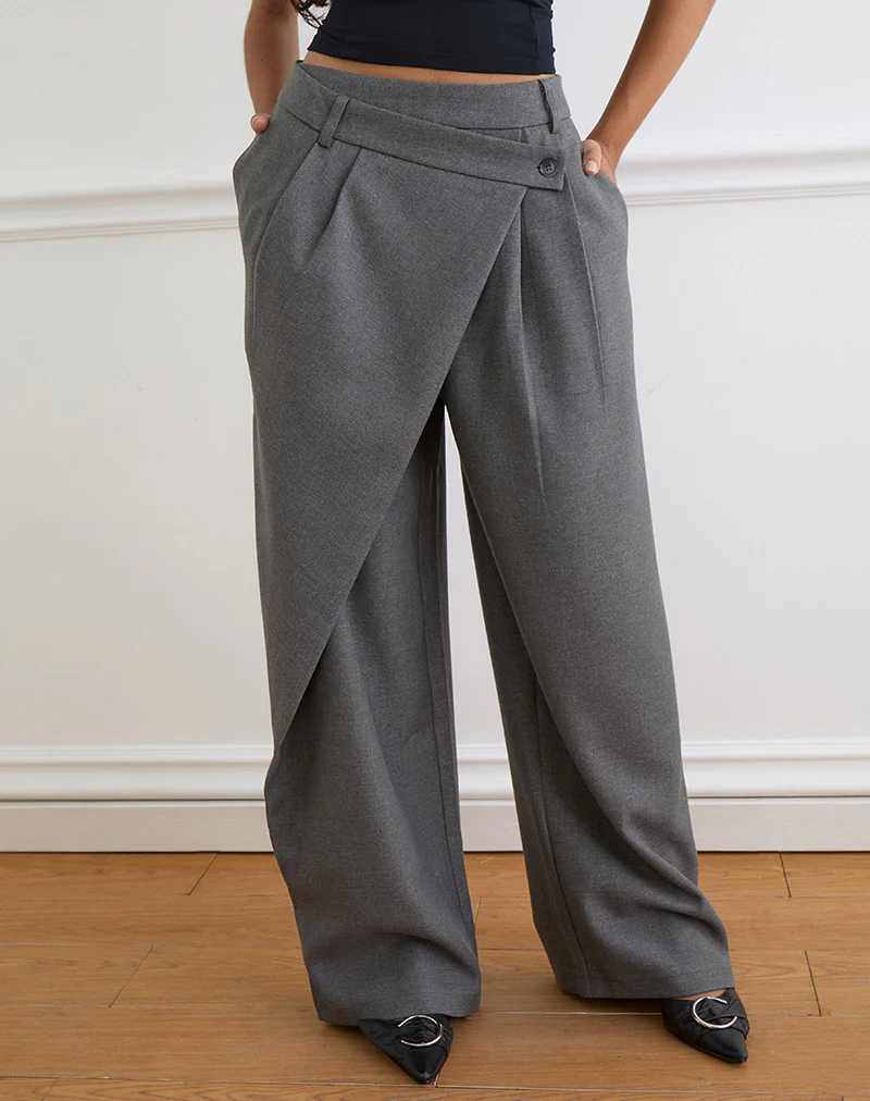Kanna Asymmetric Trouser in Tailoring Charcoal
